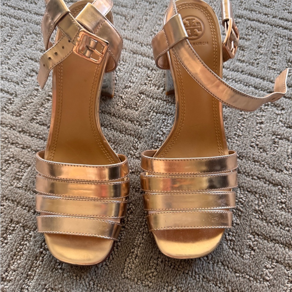 Tory Burch Metallic Strappy Heels Size 8.5 - Picture 6 of 16